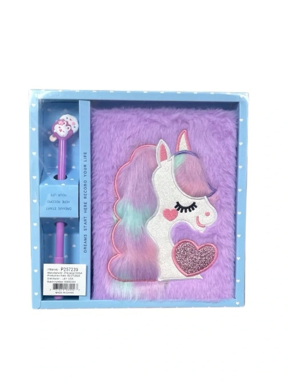 Purple Fuzzy Unicorn Journal with Glitter Heart